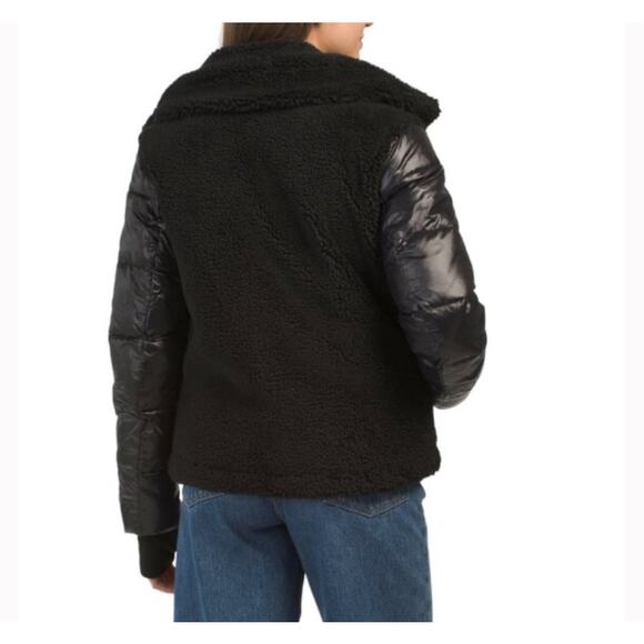 S13 Women Westside Mixed Media Coat XXL Black Sherpa Fleece Puffer Winter Jacket - Picture 5 of 16